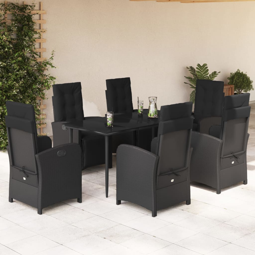 vidaXL 3-delige Bistroset met kussens poly rattan zwart