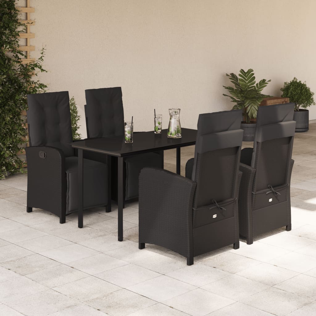 vidaXL 3-delige Bistroset met kussens poly rattan zwart