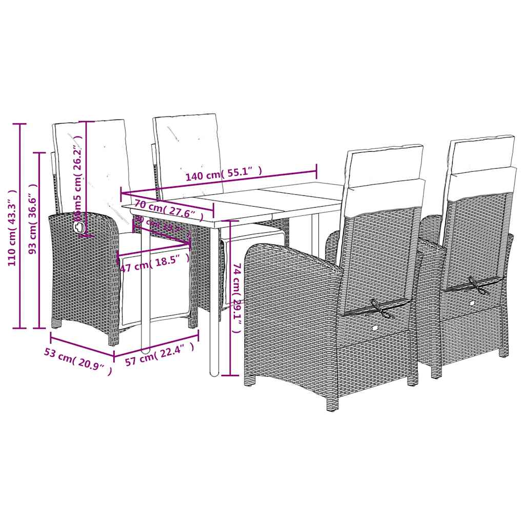 vidaXL 3-delige Bistroset met kussens poly rattan grijs