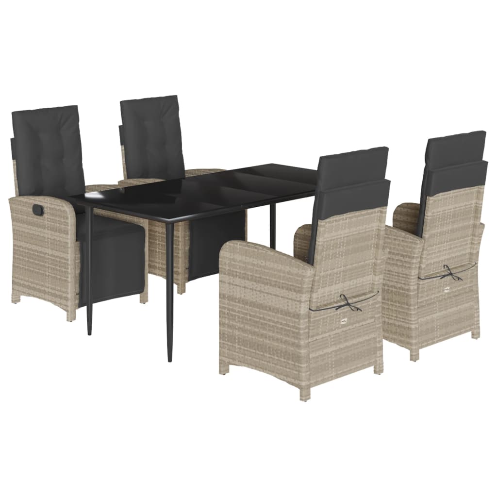 vidaXL 3-delige Bistroset met kussens poly rattan lichtgrijs