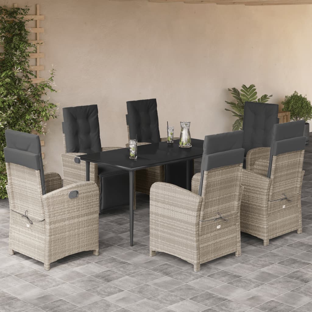 vidaXL 3-delige Bistroset met kussens poly rattan lichtgrijs
