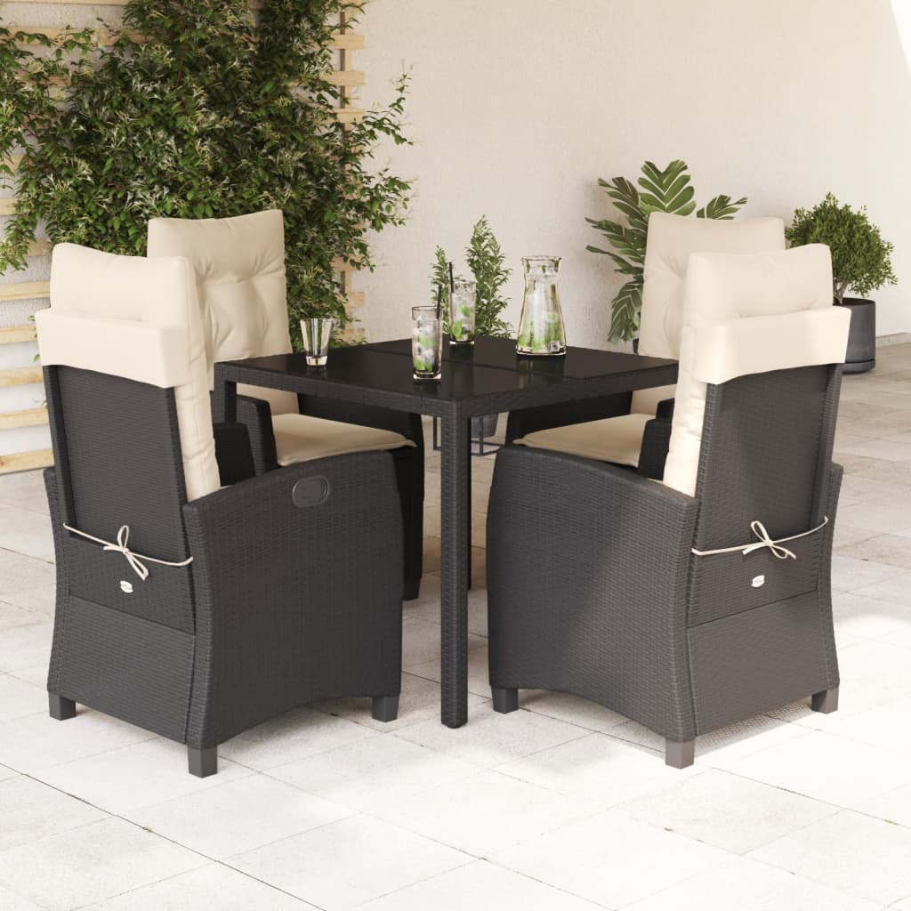 vidaXL 3-delige Tuinset met kussens poly rattan zwart