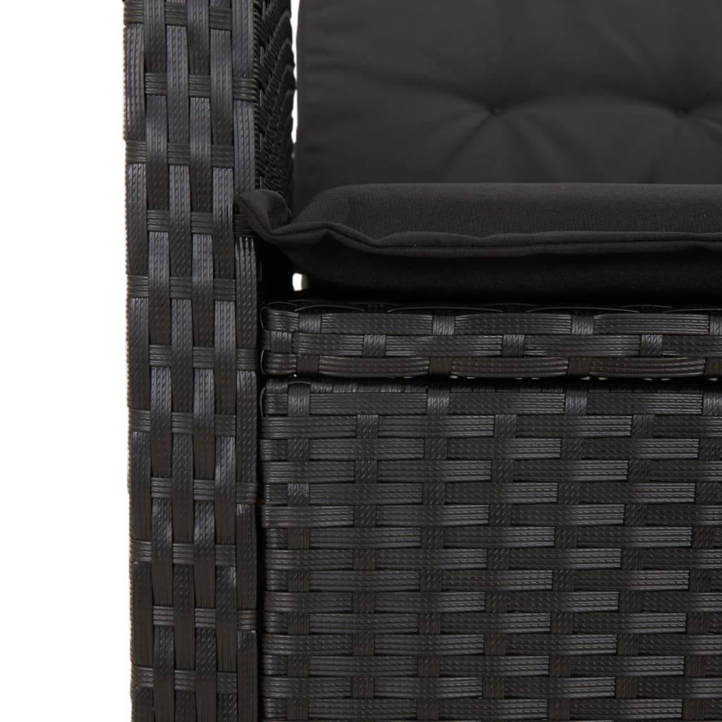 vidaXL 3-delige Tuinset met kussens poly rattan zwart