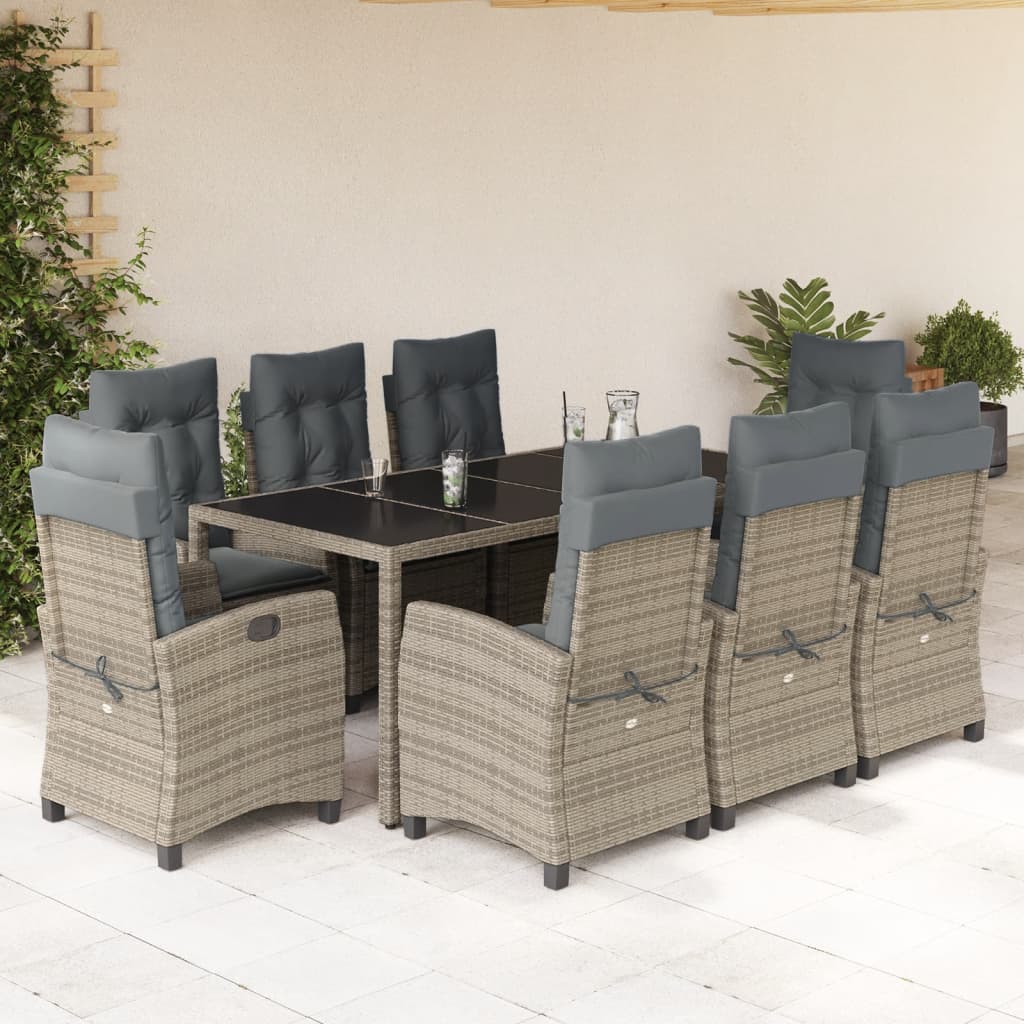 vidaXL 3-Piece Garden Lounge Set with Cushions Poly Rattan Grey