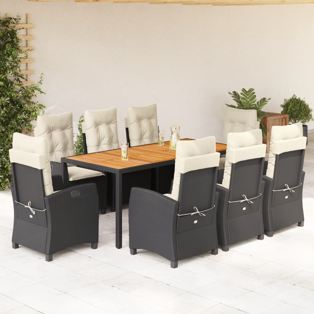 vidaXL 3-delige Tuinset met kussens poly rattan zwart