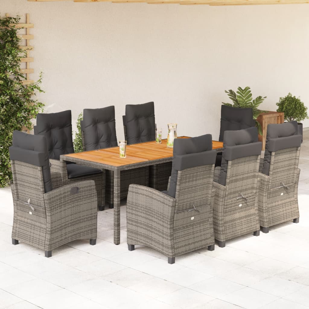 vidaXL 3-piece Garden Lounge Set with Cushions Poly Rattan Grey