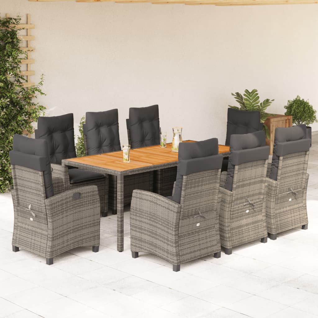 vidaXL 3-piece Garden Lounge Set with Cushions Poly Rattan Grey