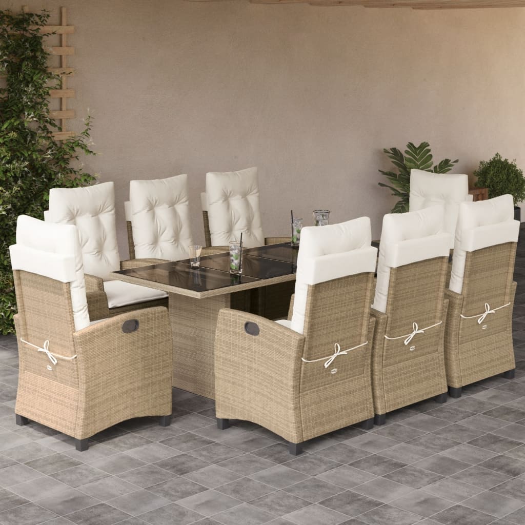 vidaXL 7-delige Tuinset met kussens poly rattan zwart
