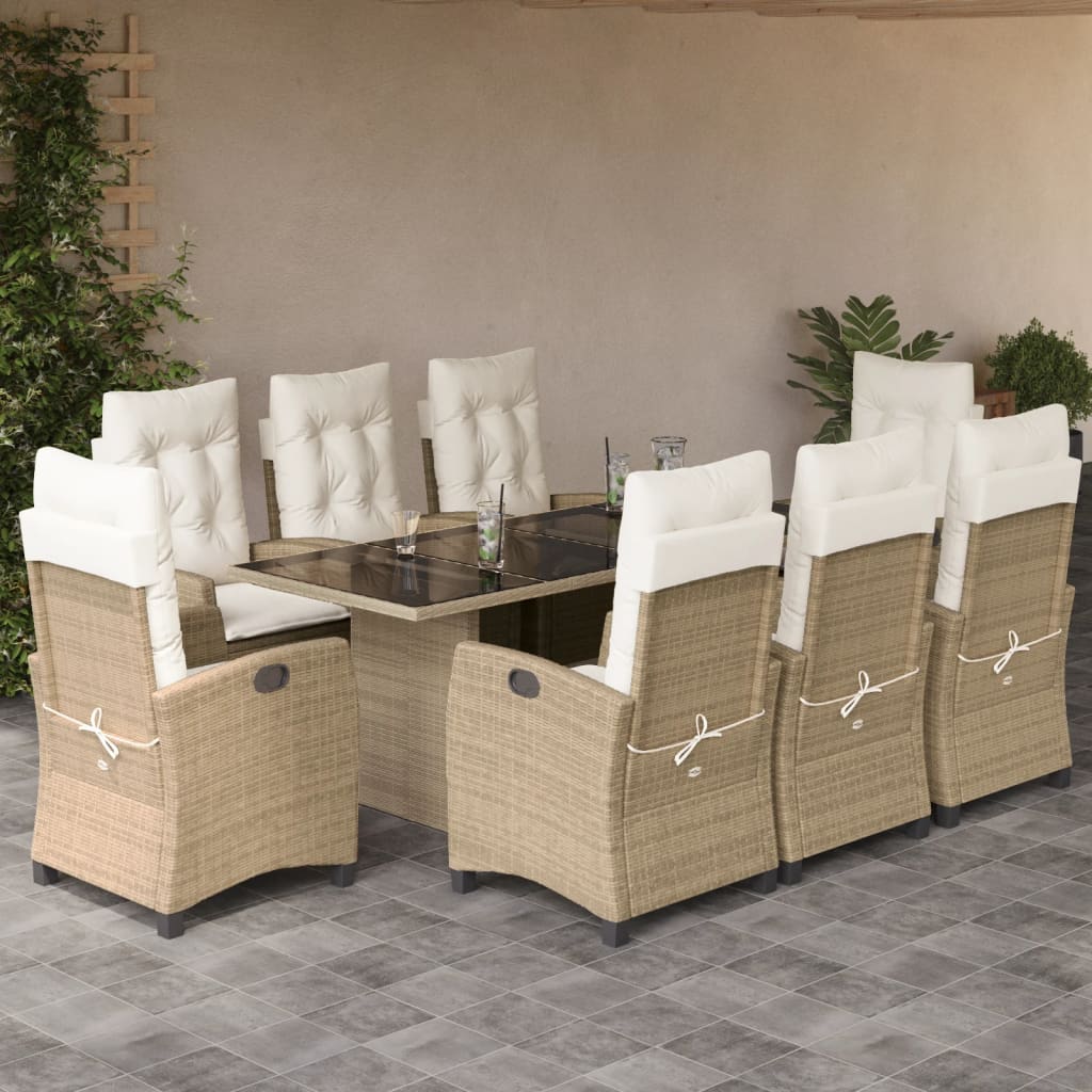 vidaXL 7-delige Tuinset met kussens poly rattan zwart