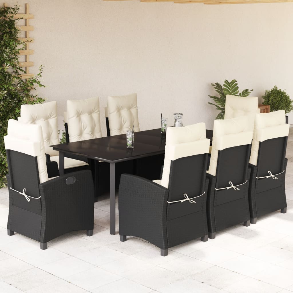 vidaXL 3-delige Tuinset met kussens poly rattan zwart
