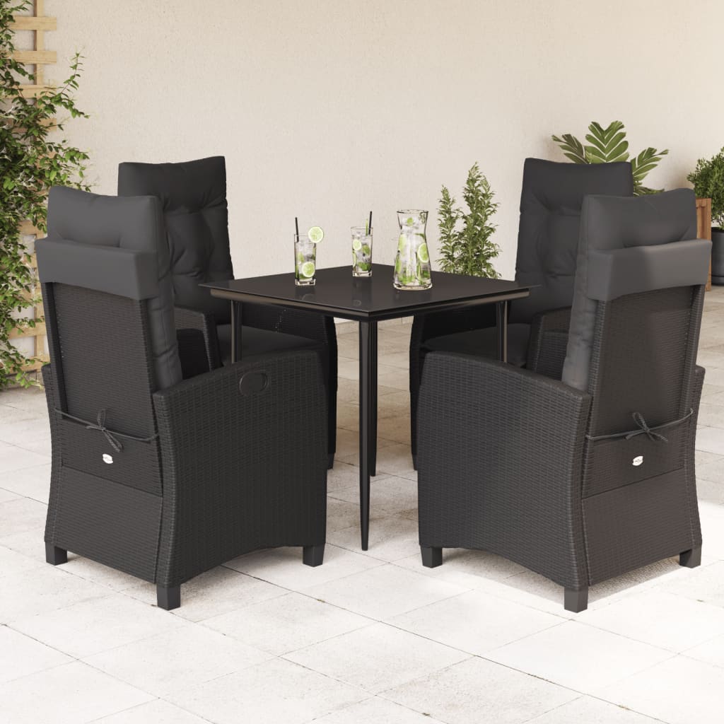 vidaXL 3-delige Tuinset met kussens poly rattan zwart