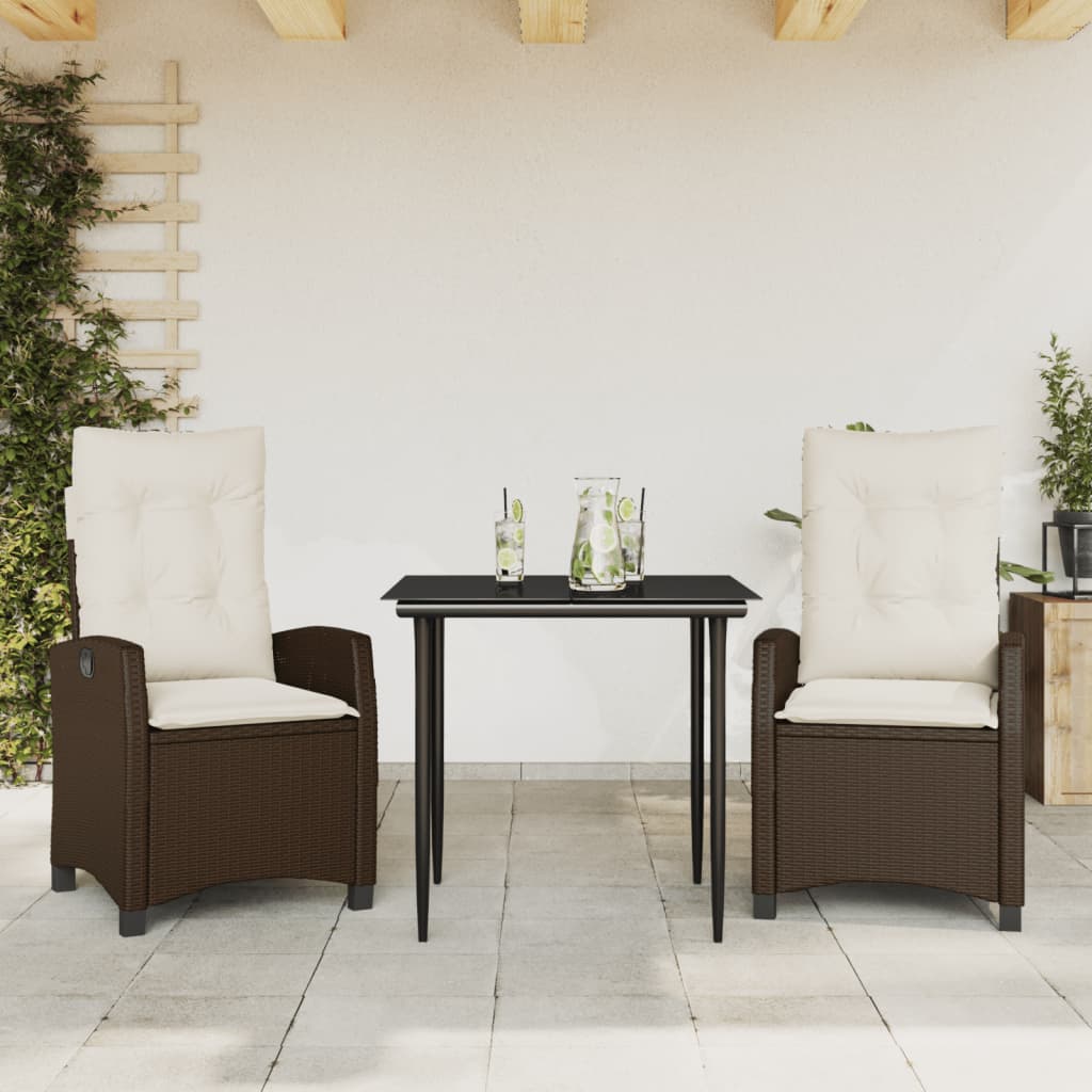 vidaXL 3-delige Tuinset met kussens poly rattan bruin