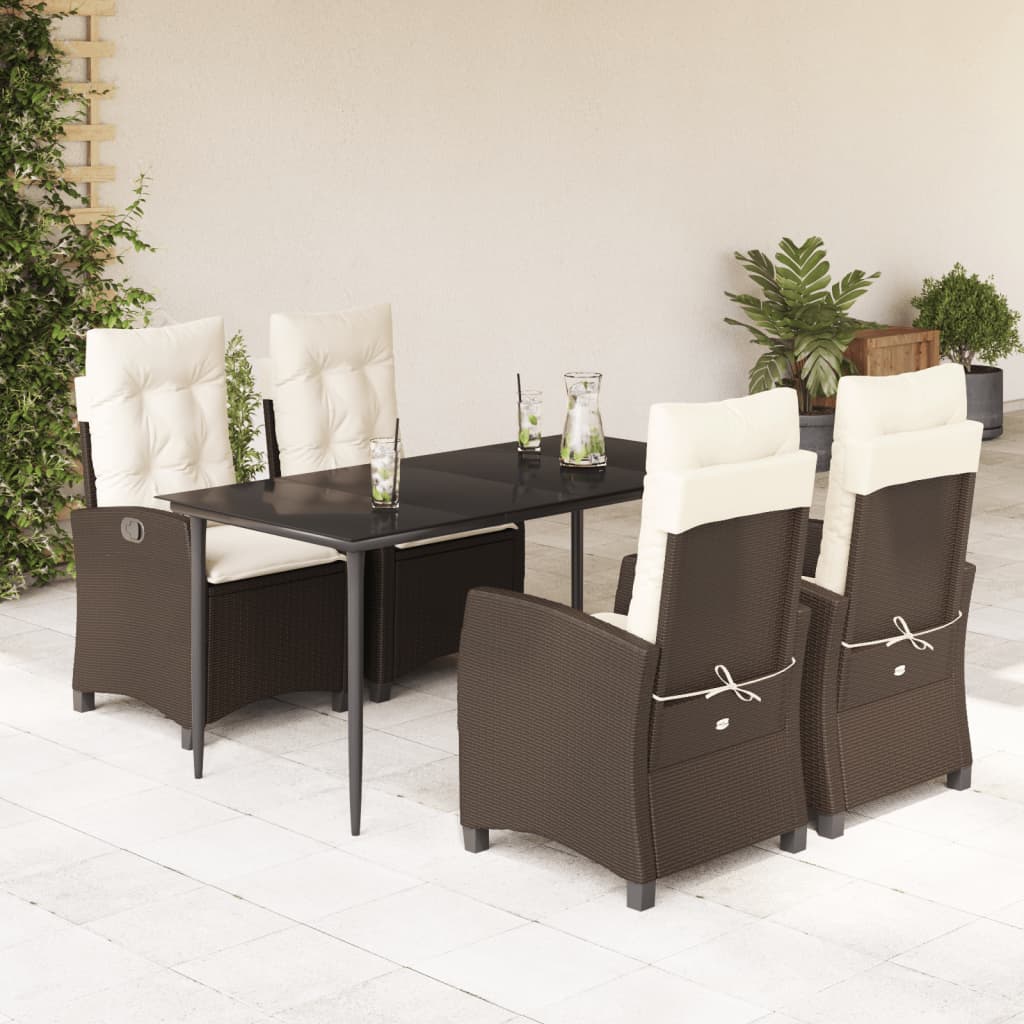 vidaXL 3-delige Tuinset met kussens poly rattan bruin