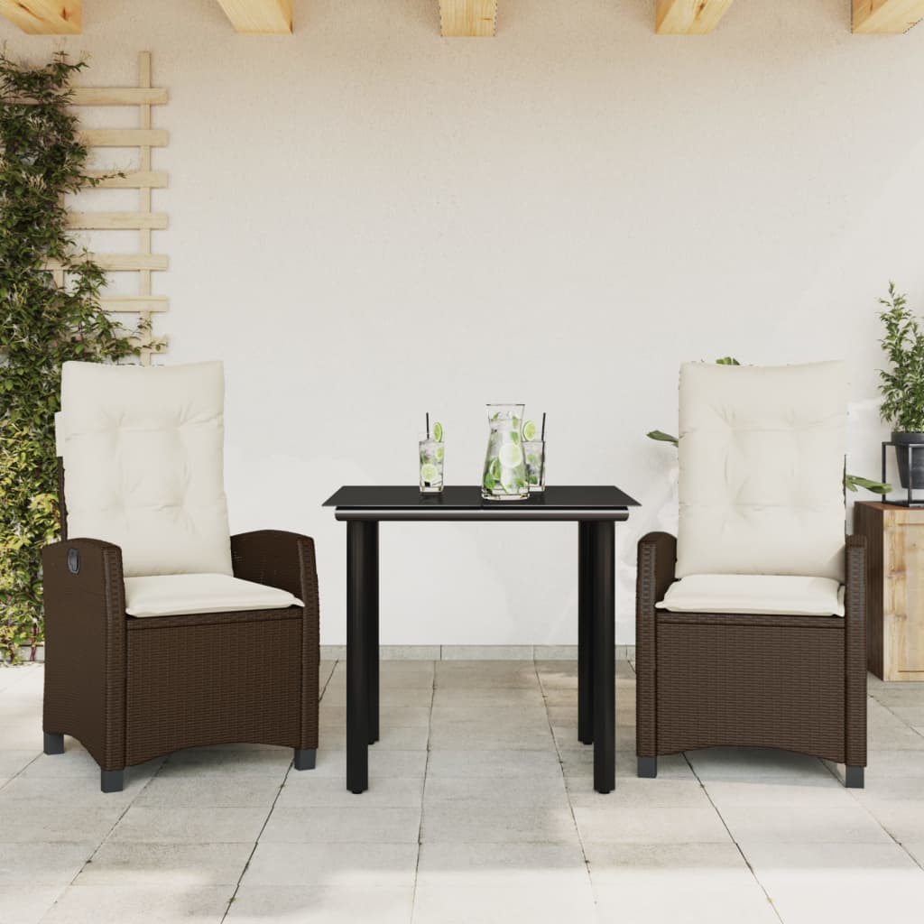 vidaXL 3-Piece Garden Lounge Set with Cushions Poly Rattan Brown