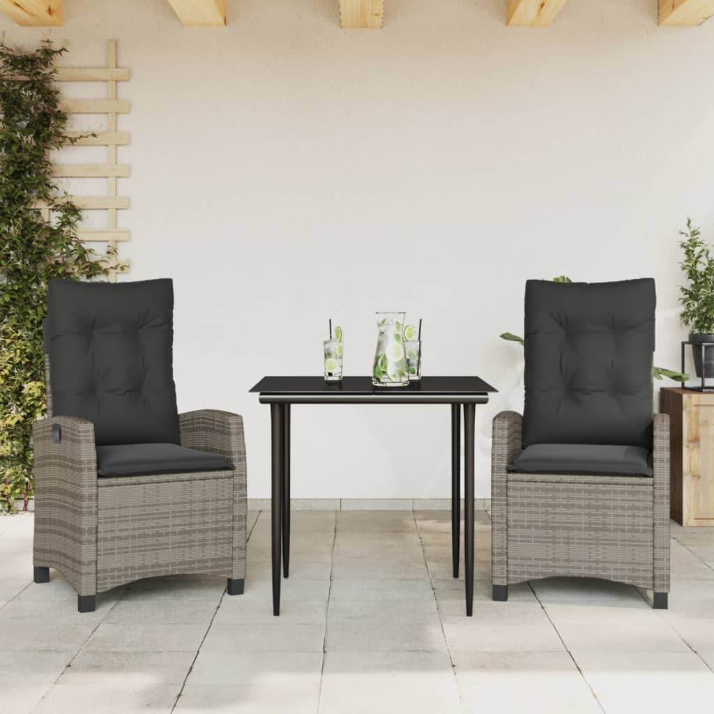 vidaXL 3-Piece Garden Lounge Set with Cushions Poly Rattan Grey