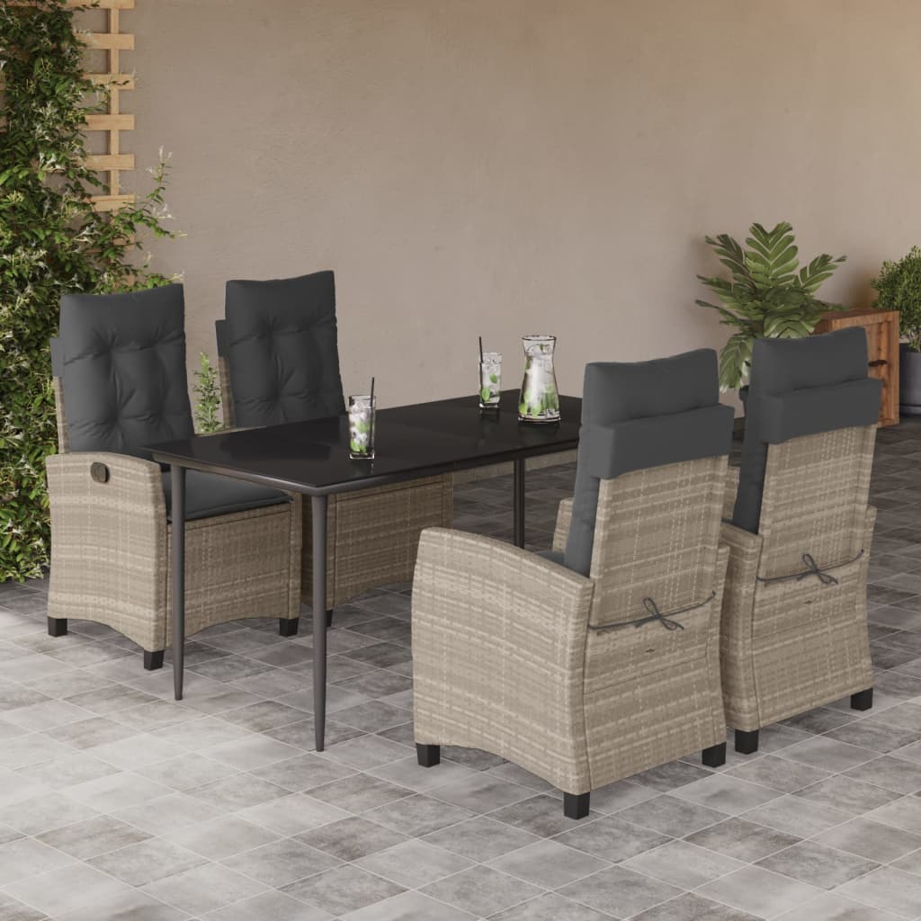 vidaXL 3-delige Tuinset met kussens poly rattan lichtgrijs