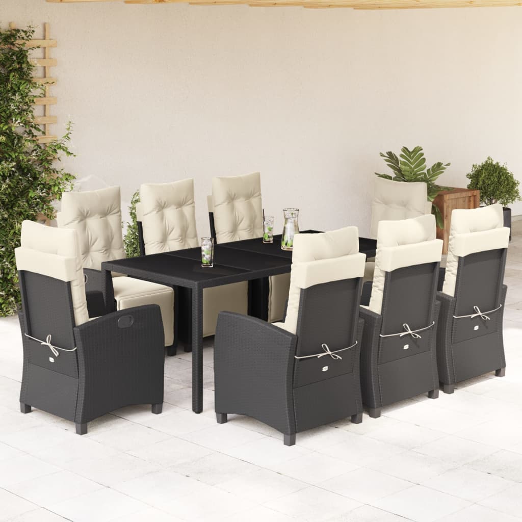 vidaXL 3-delige Tuinset met kussens poly rattan zwart