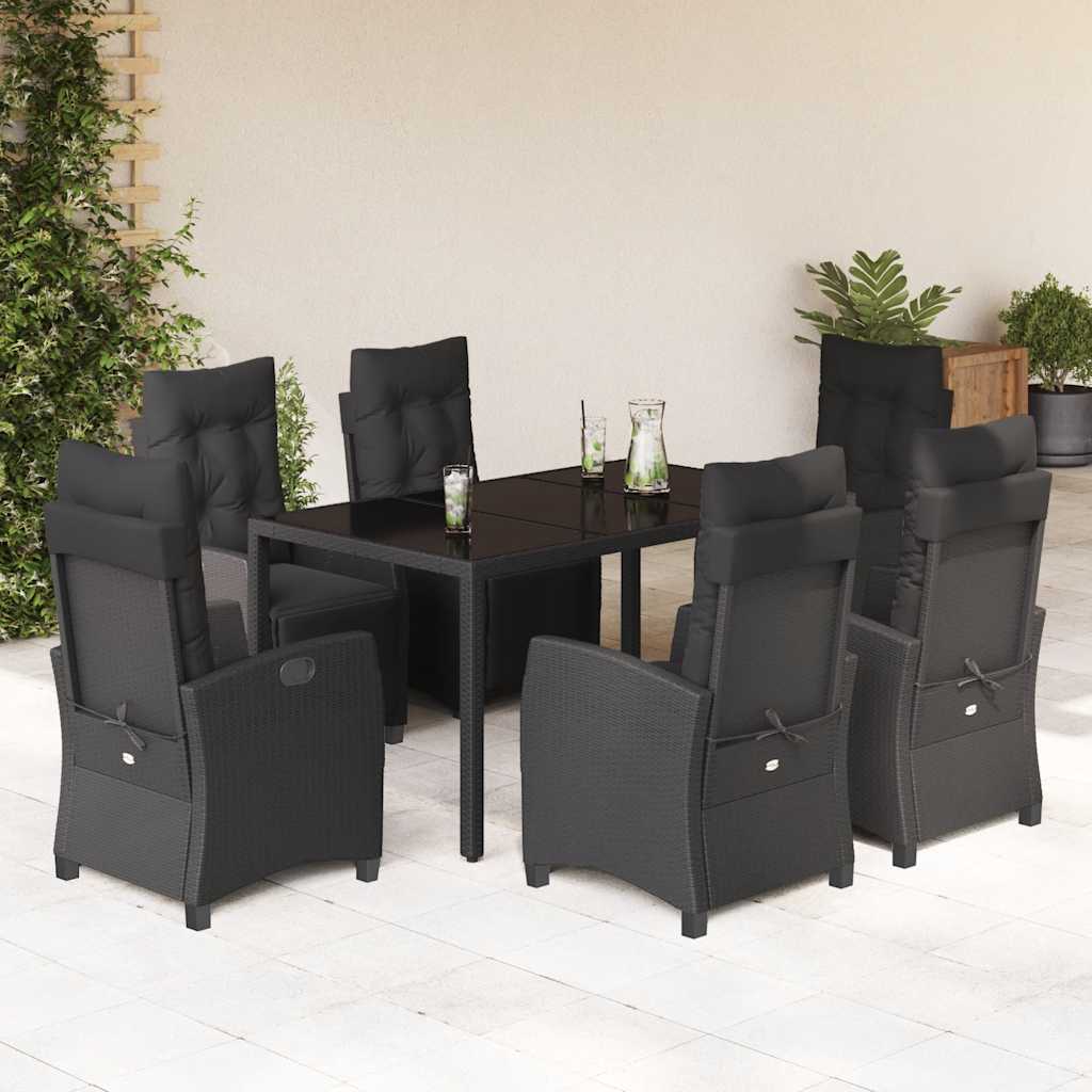 vidaXL 3-delige Tuinset met kussens poly rattan zwart