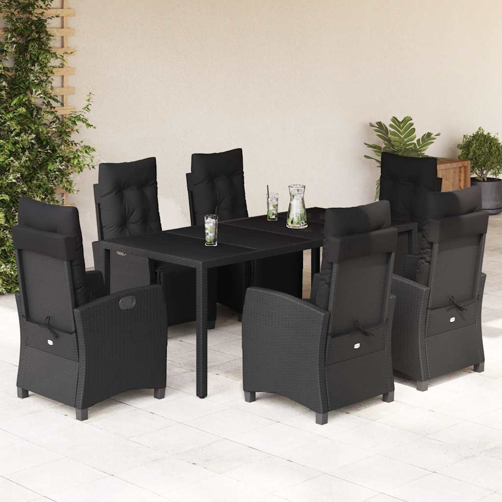 vidaXL 3-delige Tuinset met kussens poly rattan zwart