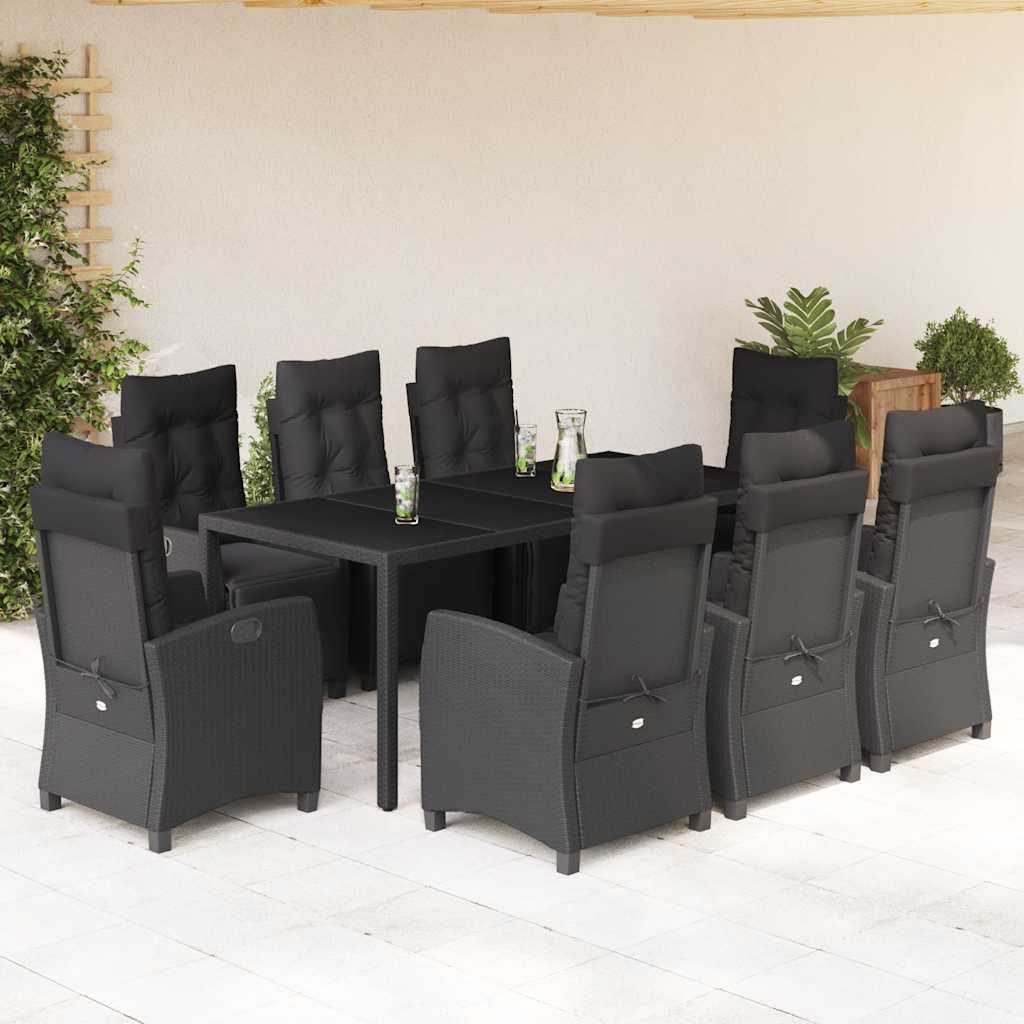 vidaXL 3-delige Tuinset met kussens poly rattan zwart