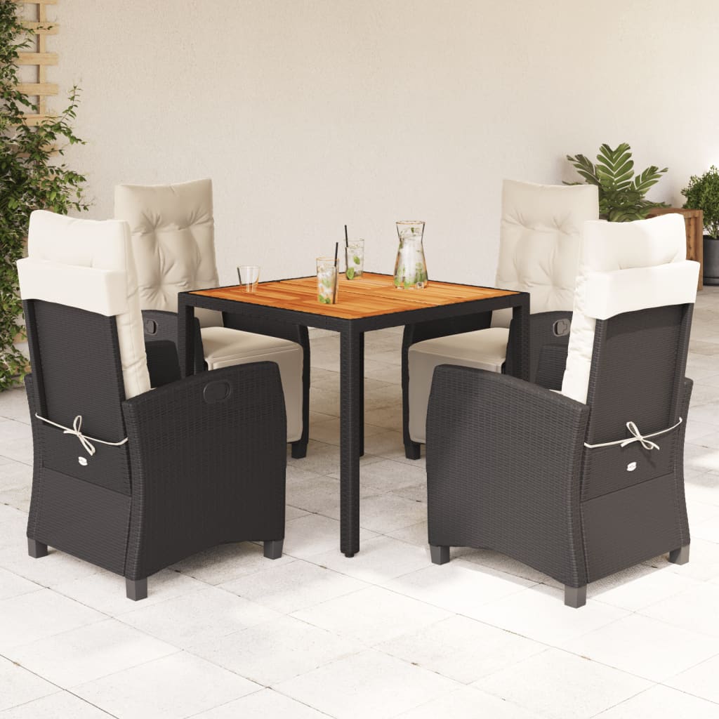 vidaXL 3-delige Tuinset met kussens poly rattan zwart