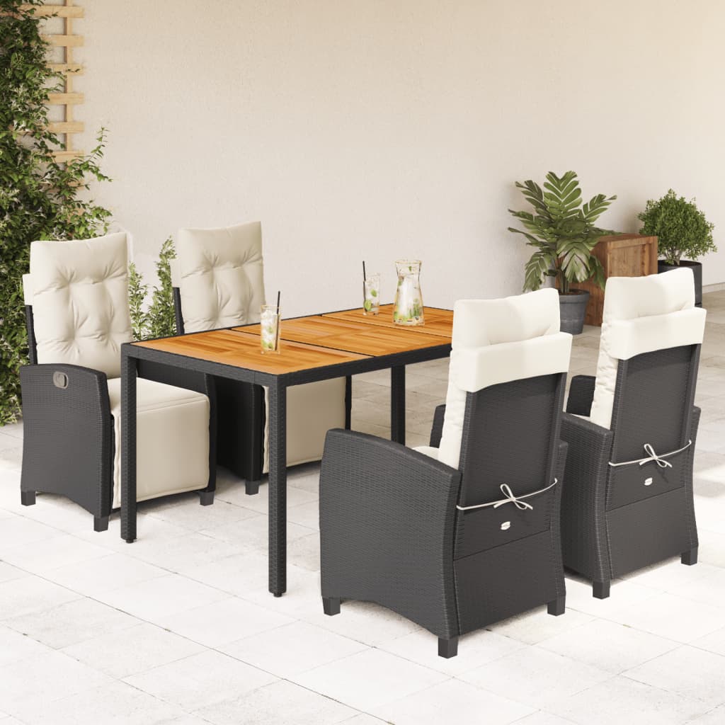 vidaXL 3-delige Tuinset met kussens poly rattan zwart