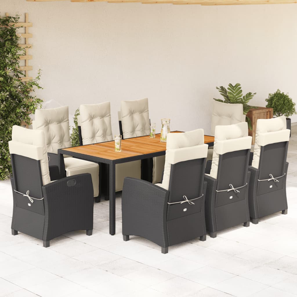 vidaXL 3-delige Tuinset met kussens poly rattan zwart