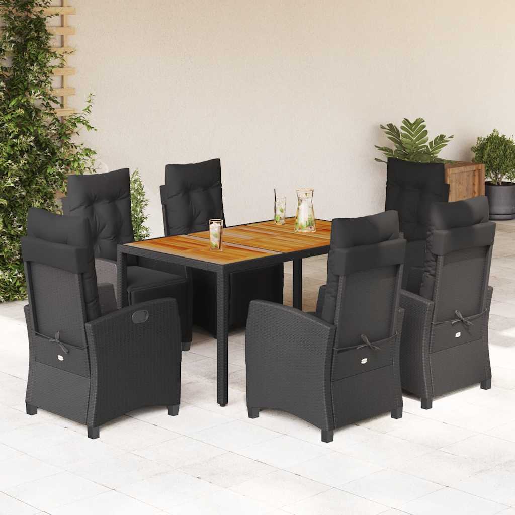 vidaXL 3-delige Tuinset met kussens poly rattan zwart