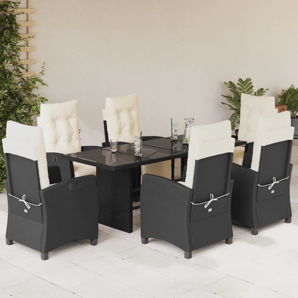 vidaXL 7-delige Tuinset met kussens poly rattan zwart