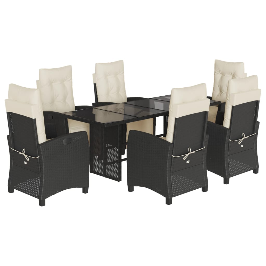 vidaXL 7-delige Tuinset met kussens poly rattan zwart