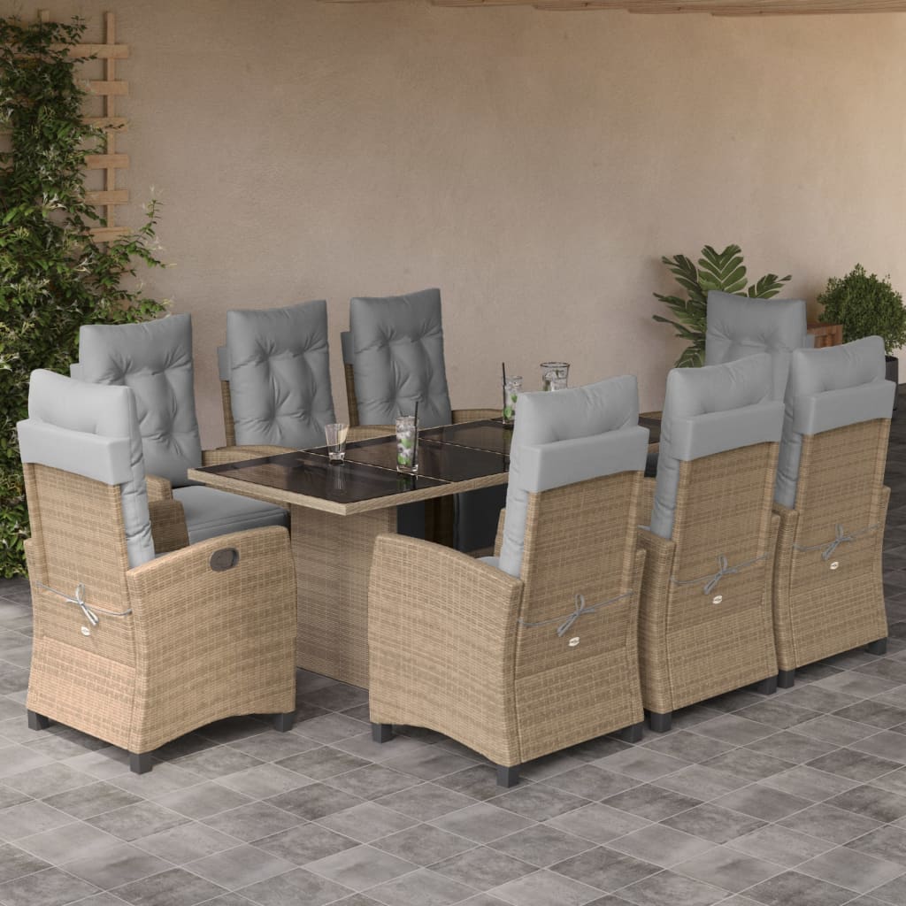 vidaXL 7-delige Tuinset met kussens poly rattan zwart