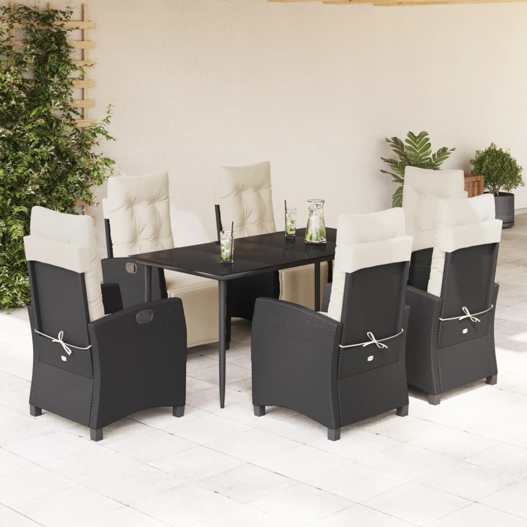 vidaXL 3-delige Tuinset met kussens poly rattan zwart