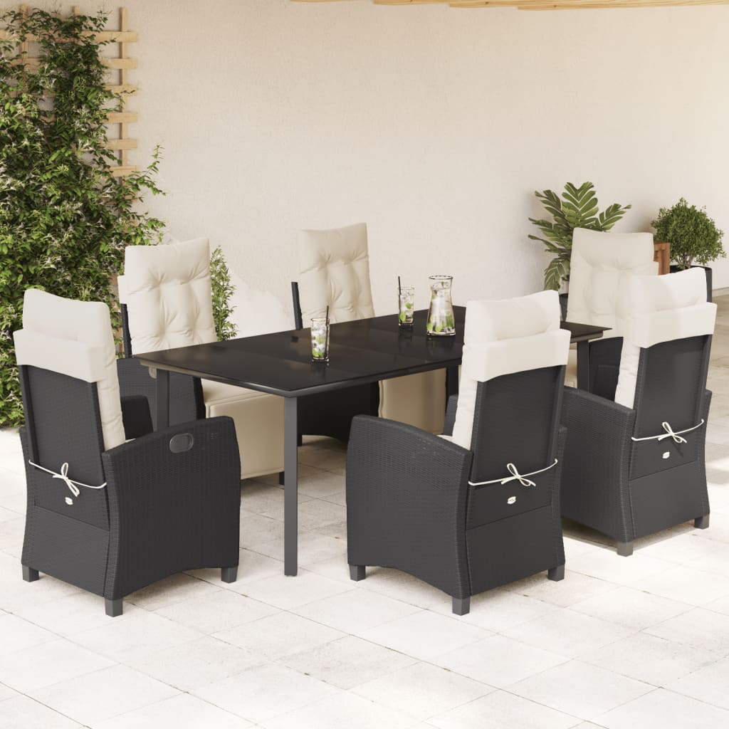 vidaXL 3-delige Tuinset met kussens poly rattan zwart