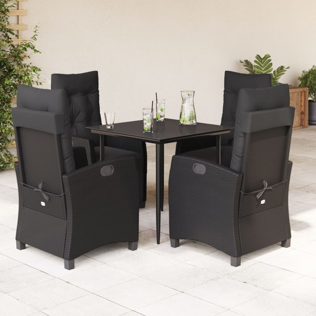 vidaXL 3-delige Tuinset met kussens poly rattan zwart
