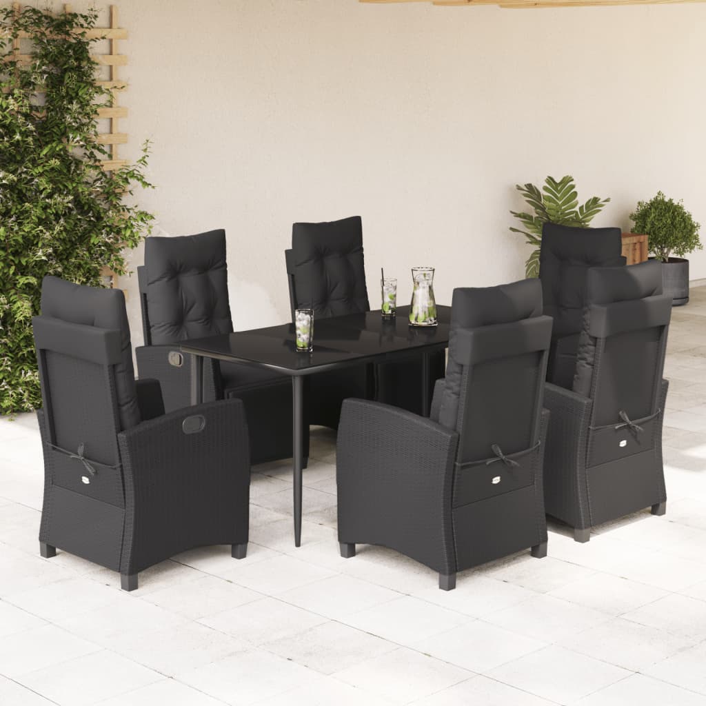 vidaXL 3-delige Tuinset met kussens poly rattan zwart