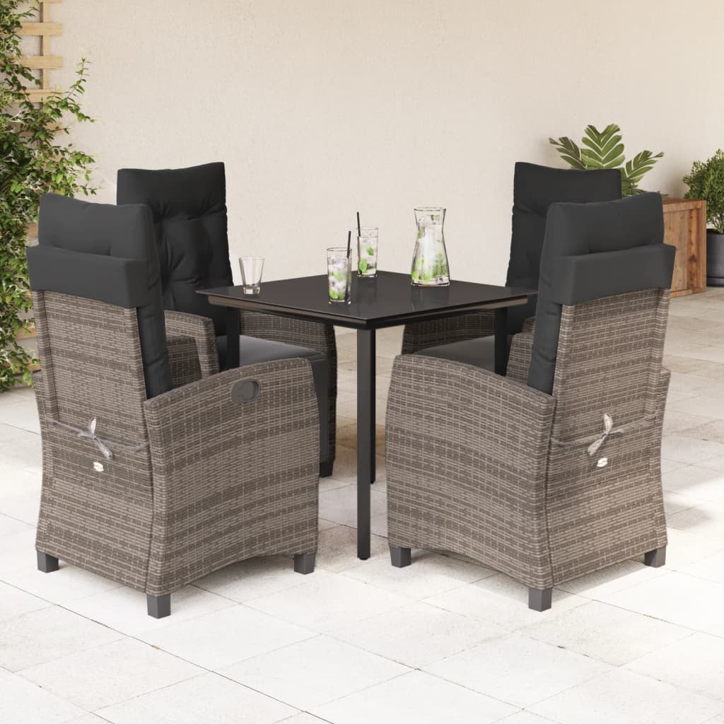 vidaXL 3-delige Tuinset met kussens poly rattan grijs