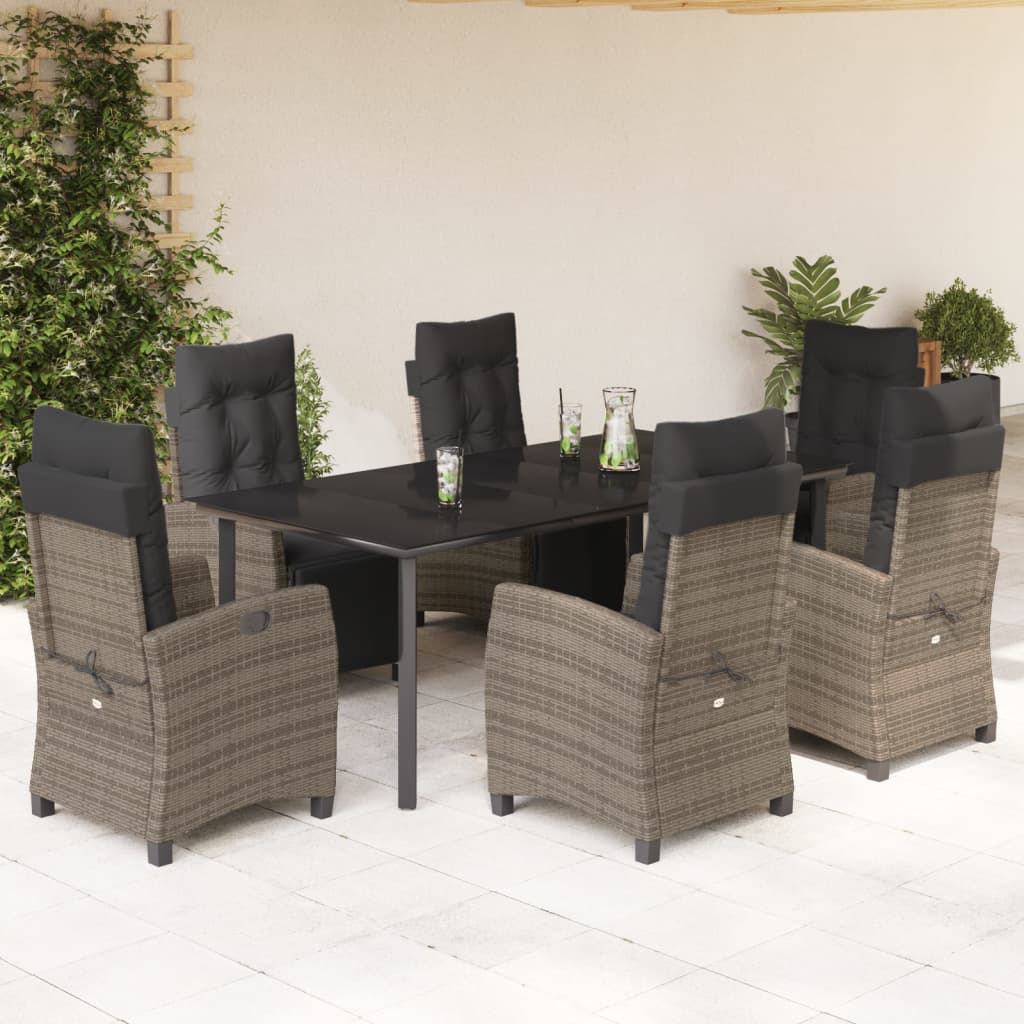 vidaXL 3-delige Tuinset met kussens poly rattan grijs