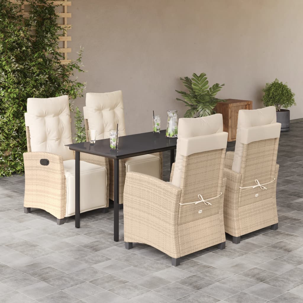 vidaXL 3-delige Tuinset met kussens poly rattan beige
