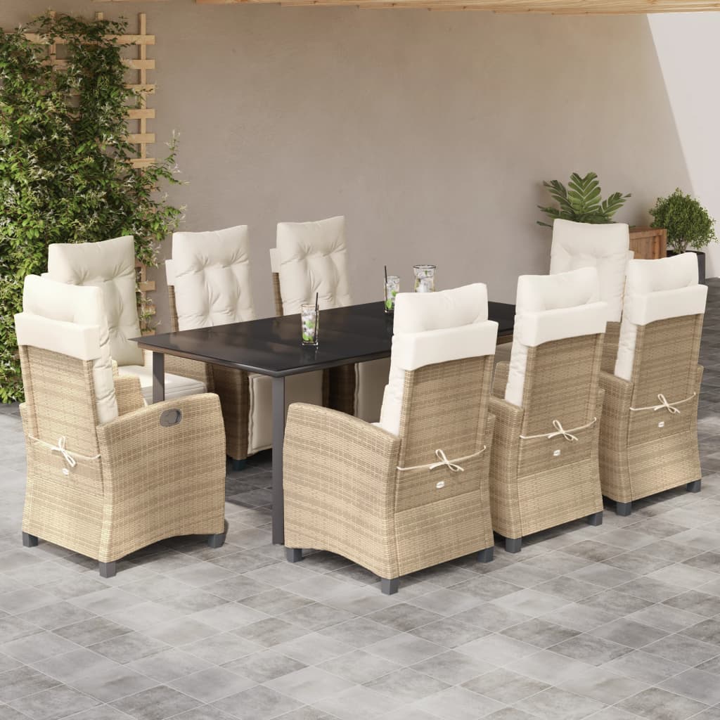 vidaXL 3-delige Tuinset met kussens poly rattan beige