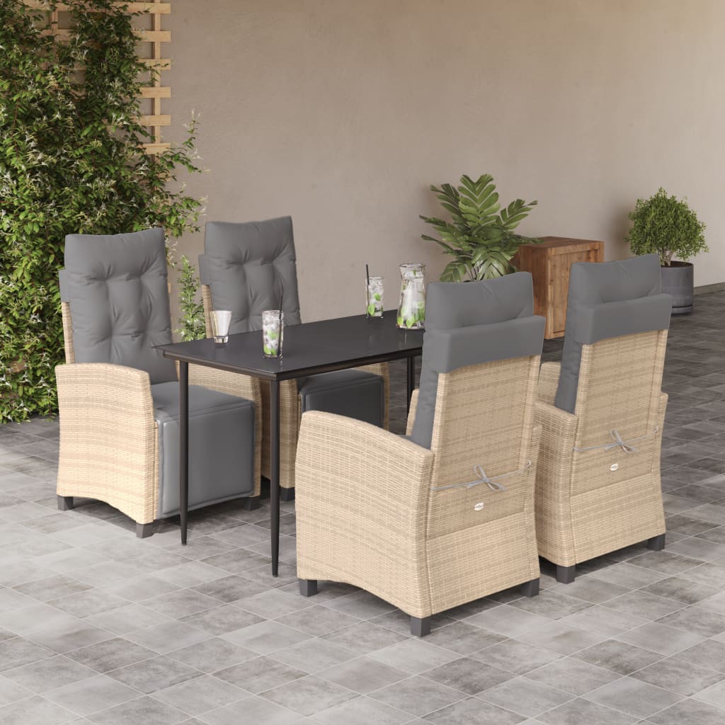 vidaXL 5-piece Garden Lounge Set with Cushions Poly Rattan Mixed Beige