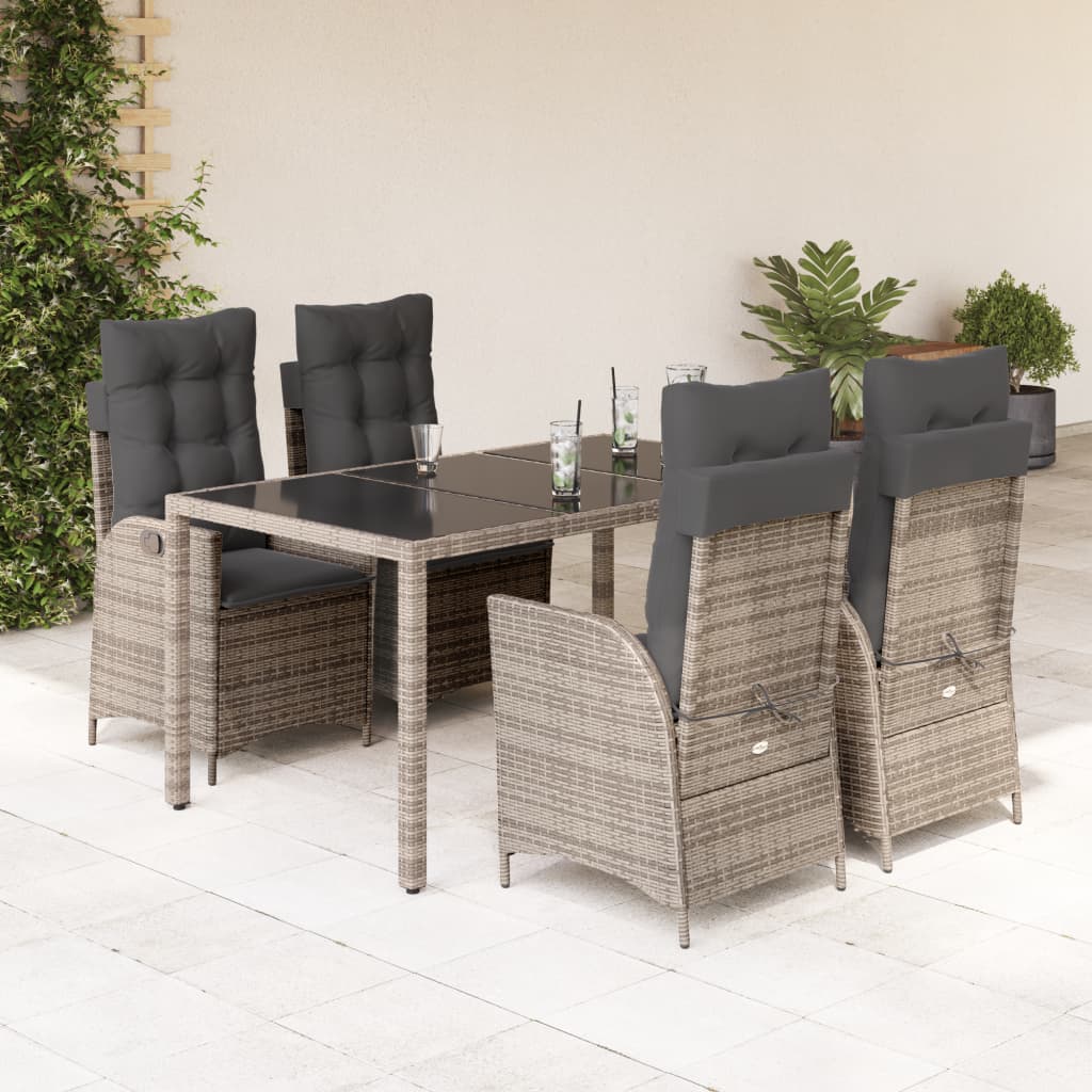 vidaXL 3-delige Tuinset met kussens poly rattan grijs