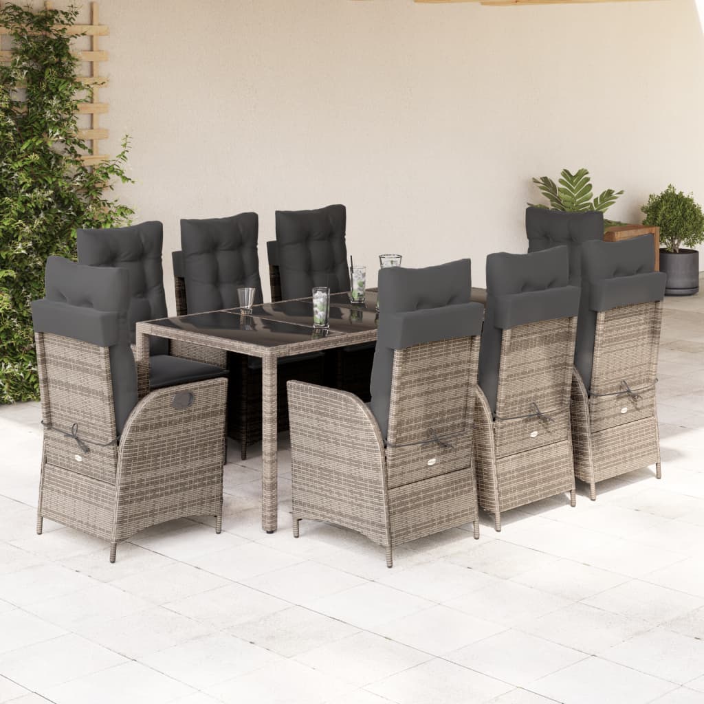 vidaXL 3-delige Tuinset met kussens poly rattan grijs