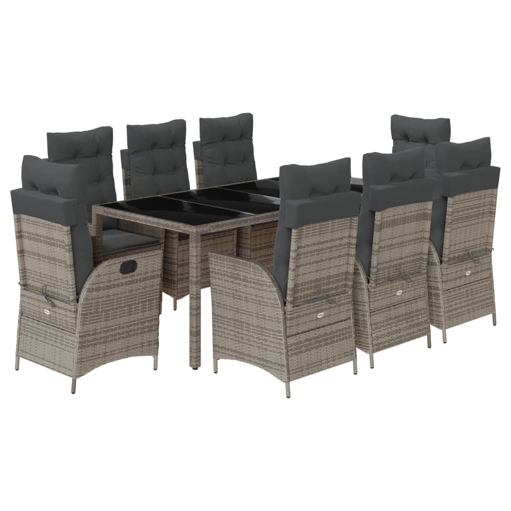 vidaXL 3-delige Tuinset met kussens poly rattan grijs