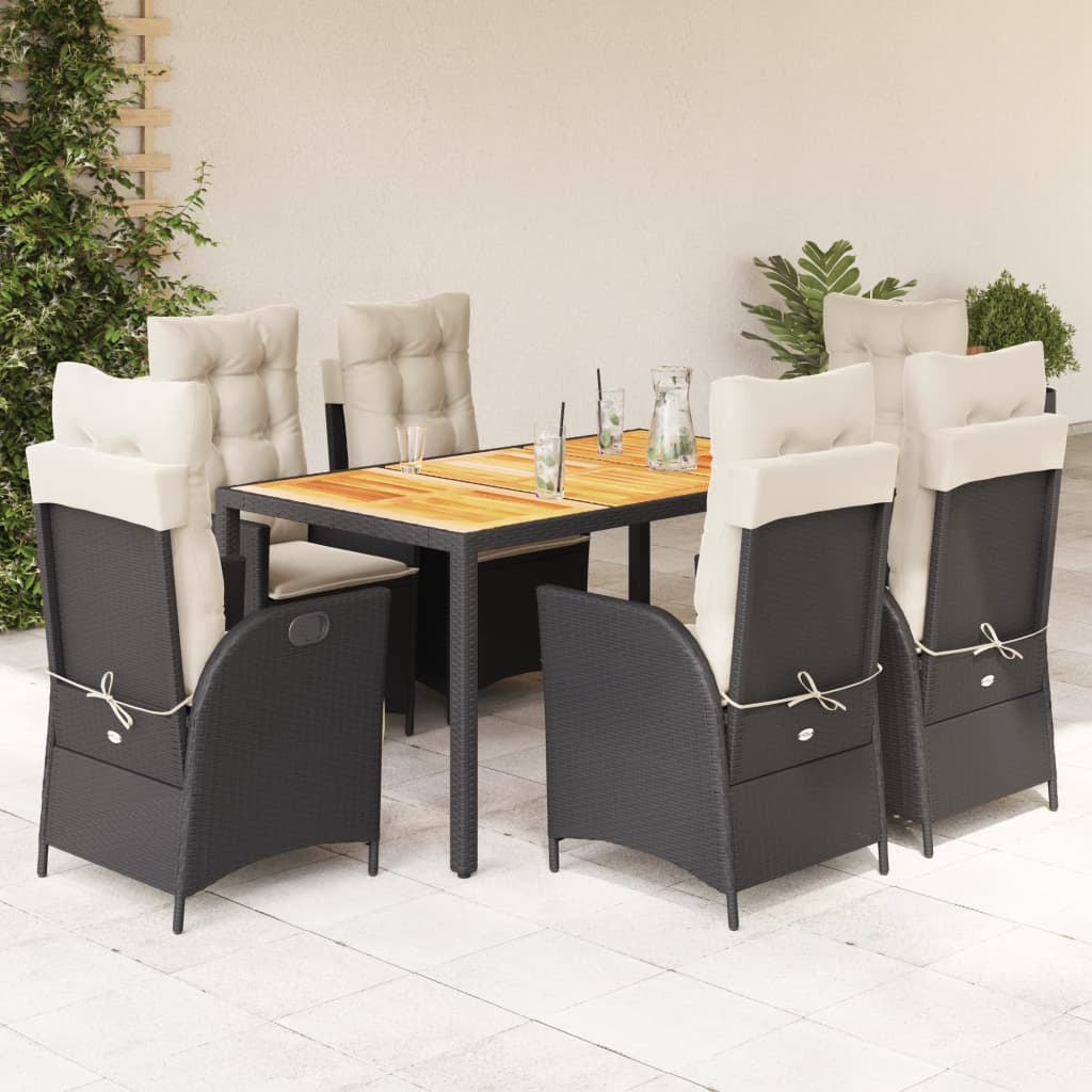 vidaXL 3-delige Tuinset met kussens poly rattan zwart