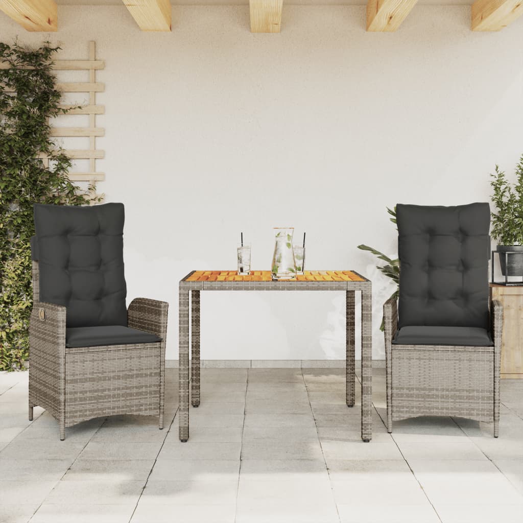 vidaXL 3-Piece Garden Lounge Set with Cushions Poly Rattan Grey