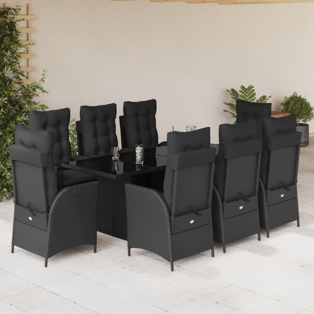 vidaXL 7-delige Tuinset met kussens poly rattan zwart