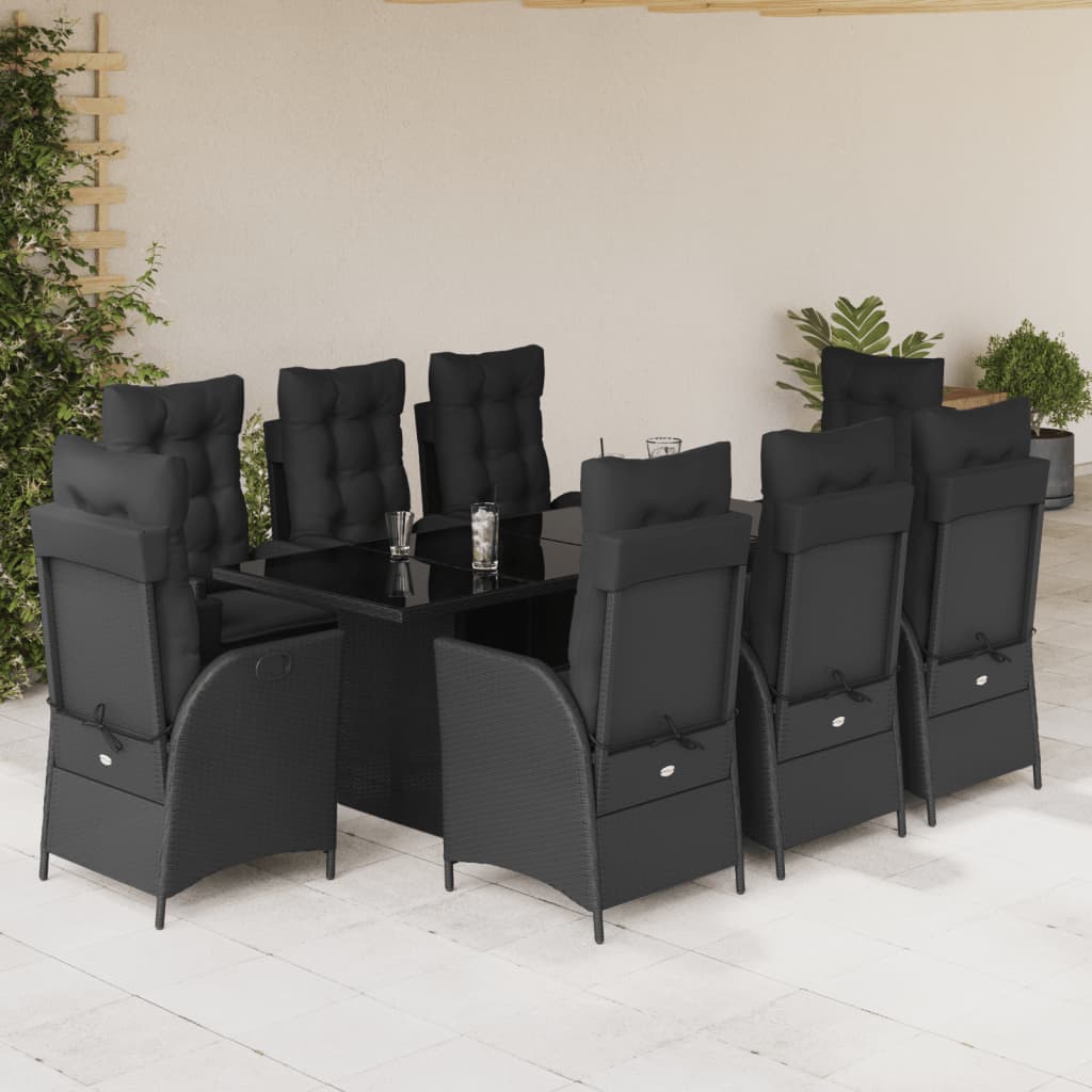 vidaXL 7-delige Tuinset met kussens poly rattan zwart