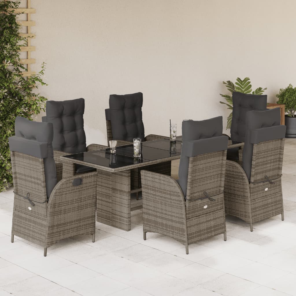vidaXL 7-delige Tuinset met kussens poly rattan zwart