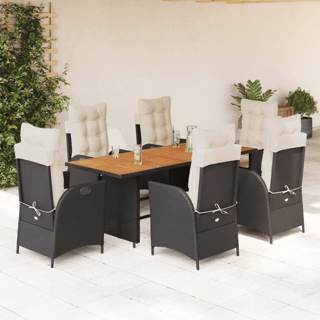 vidaXL 7-delige Tuinset met kussens poly rattan zwart