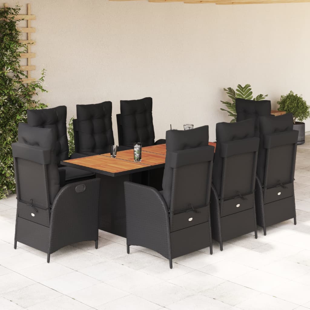 vidaXL 7-delige Tuinset met kussens poly rattan zwart